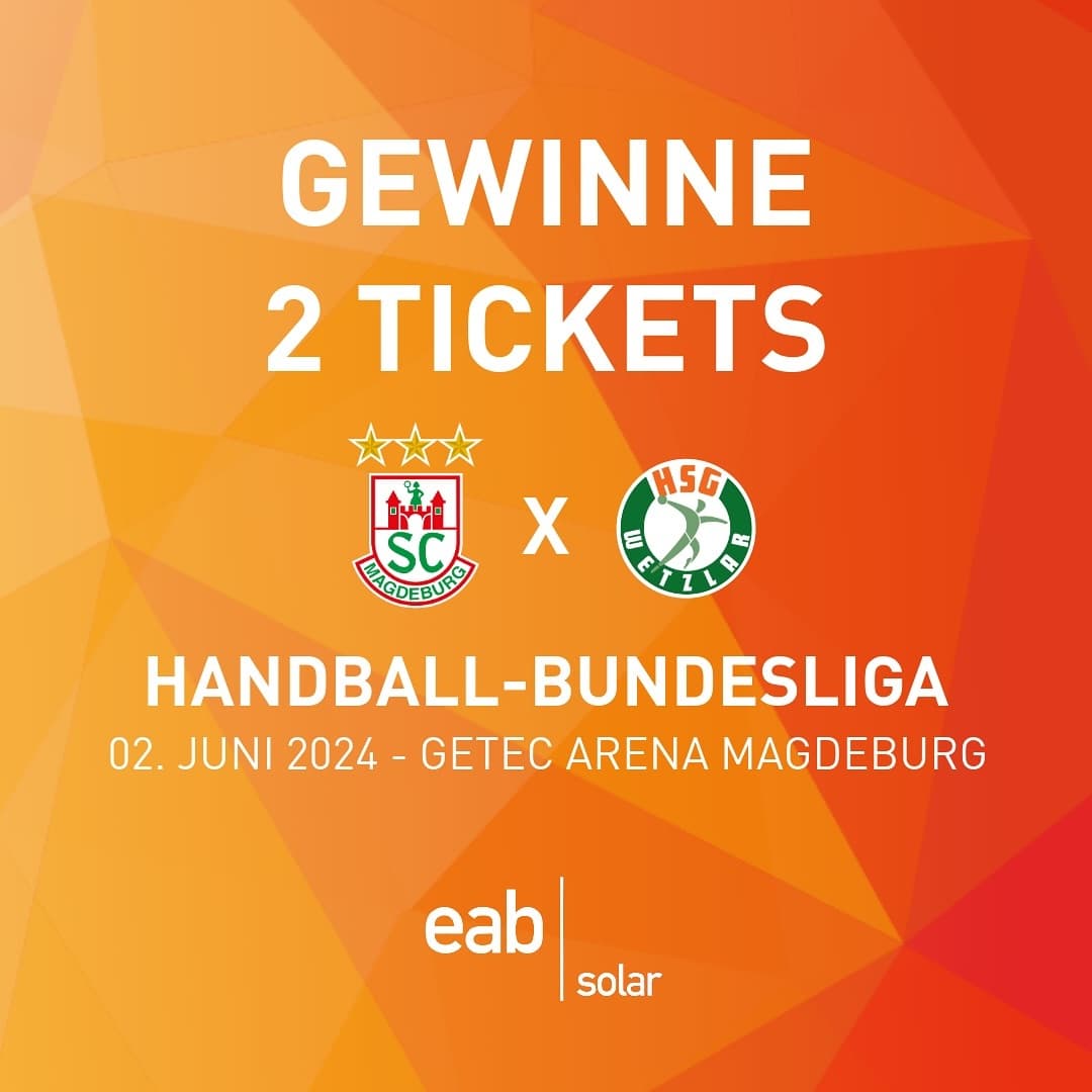 🤾🏼‍♂️ Das eab solar Gewinnspiel 🤾🏼‍♂️

Gewinne 2 Tickets für das Handball-Bundesliga Spiel SCM vs. HSG Wetzlar am 02.06.2024!

Wie das geht?

☀️ Folge eab solar
🫶🏼 Teile diesen Beitrag in deiner Story
☀️ Verlinke unter diesem Beitrag deinen Handball Buddy

Wir drücken euch ganz fest die Daumen!

Teilnahmeschluss: 16.05.2024, 20.00 Uhr
Der Gewinner oder die Gewinnerin wird am 17.05.2024 bekanntgegeben und per DM benachrichtigt. Instagram/Meta trägt keinerlei Verantwortung für dieses Gewinnspiel. Alle Teilnahmebedingungen siehe Link in Bio.

#eabsolar #eabsolarmagdeburg #gewinnspiel #geschenke #handball #💚❤️ #handballliebe #scmhuja #liquimoly #liquimolyhbl #hanballbundesliga #hbl #solarenergie #solarmodule #solarstrom #solarpower #photovoltaic #erneuerbareenergien #nachhaltigkeit #zukunftgestalten #elektromobilität #fürunsereregion #sachsenanhalt #magdeburg